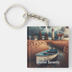 Coastal Serenity: Lighthouse and Rowboat Key Ring