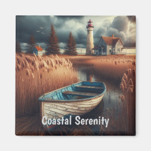 Coastal Serenity: Lighthouse and Rowboat Magnet