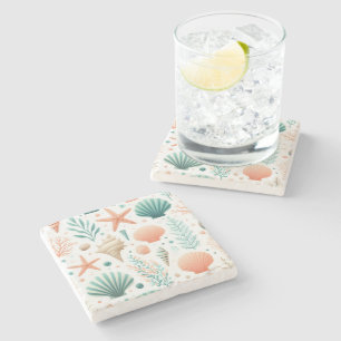 Coastal Shell Art Stone Coaster