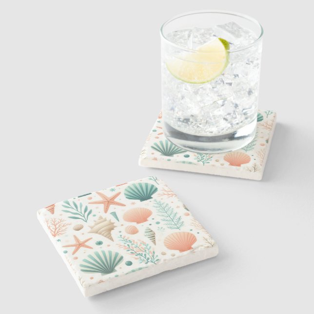 Coastal Shell Art Stone Coaster (Side)