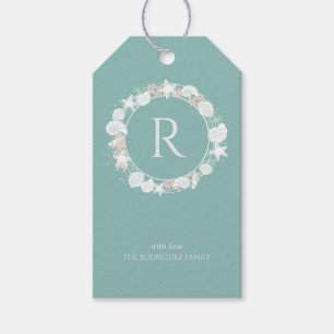 Coastal Shell Christmas Wreath Monogram Gift Tags