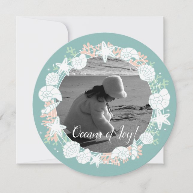 Coastal Shell Christmas Wreath Photo Card (Front)