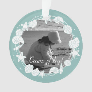 Coastal Shell Christmas Wreath Photo Ornament