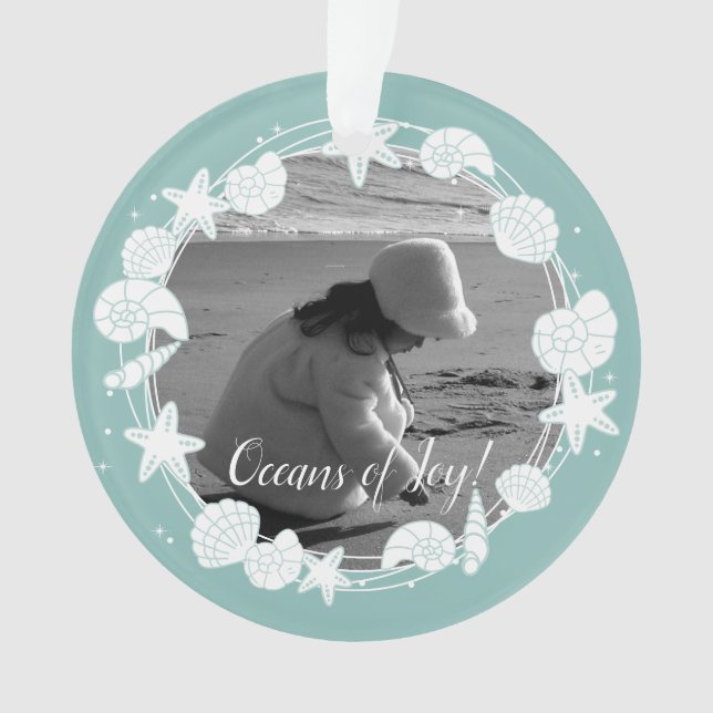 Coastal Shell Christmas Wreath Photo Ornament (Front)