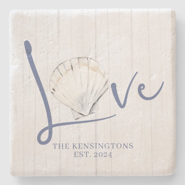 Coastal Shell | Nautical Love Typography Stone Coaster (Front)