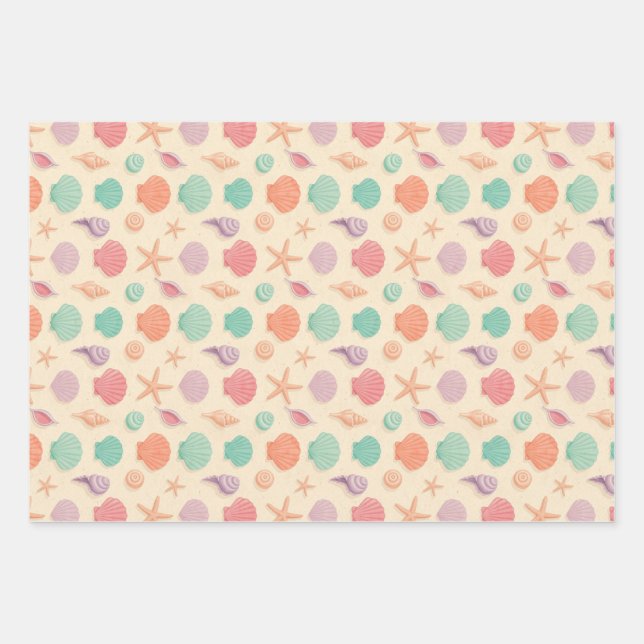 Coastal Shell Pattern Wrapping Paper Sheet (Front)