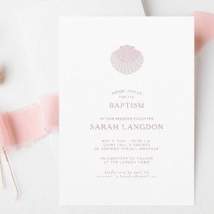 Coastal shell white pink baptism Invitation
