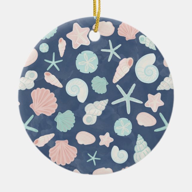 Coastal Shells Beach & Ocean Design Ceramic Tree Decoration (Front)