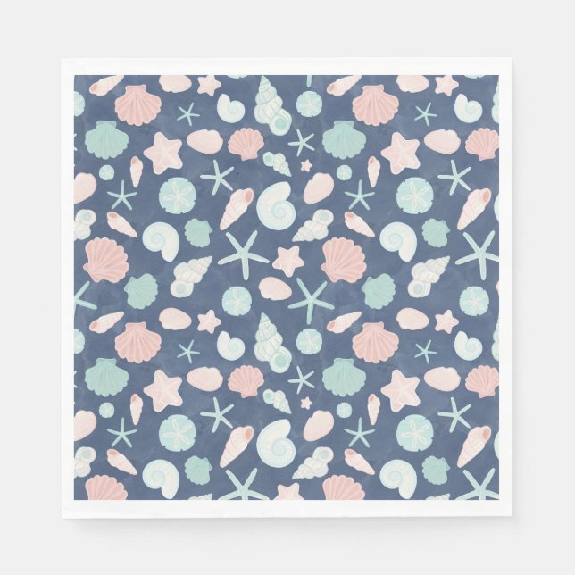 Coastal Shells Beach & Ocean Design Napkin (Front)