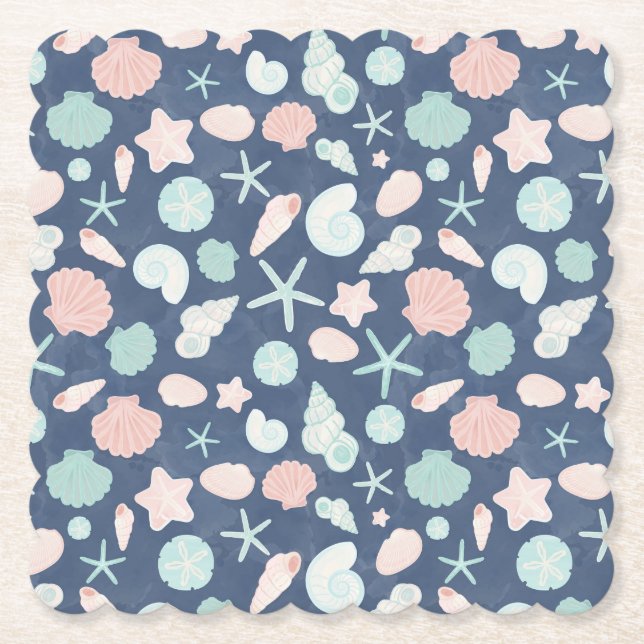 Coastal Shells Beach & Ocean Design Paper Coaster (Front)