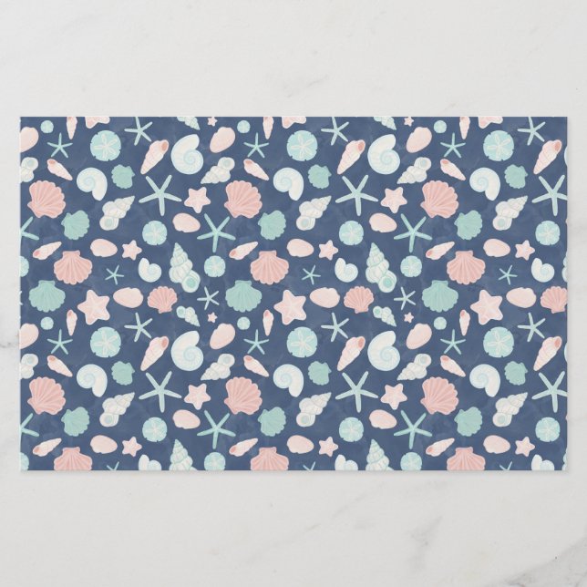 Coastal Shells Beach & Ocean Design Stationery (Front)