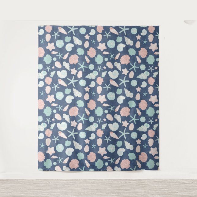 Coastal Shells Beach & Ocean Design Tapestry (Front)