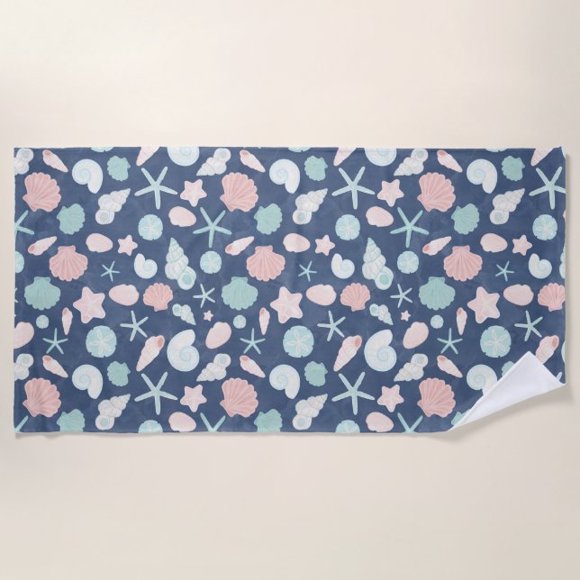 Coastal Shells Beach & Ocean Design Towel (Front)