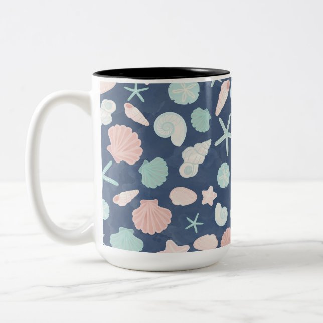 Coastal Shells Beach & Ocean Design Two-Tone Coffee Mug (Left)