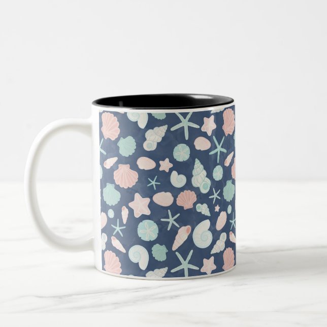 Coastal Shells Beach & Ocean Design Two-Tone Coffee Mug (Left)