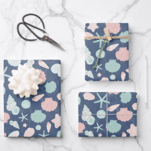Coastal Shells Beach & Ocean Design Wrapping Paper Sheet