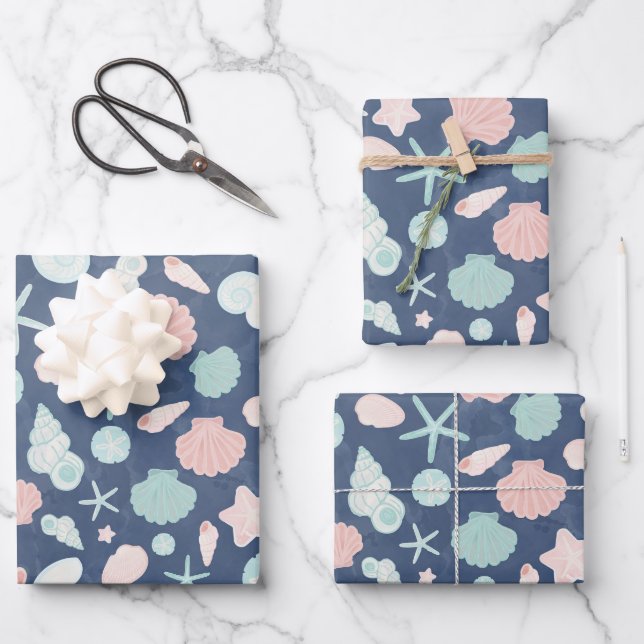 Coastal Shells Beach & Ocean Design Wrapping Paper Sheet (Front)
