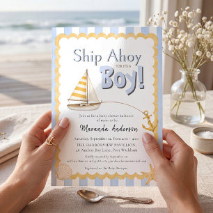 Coastal "Ship Ahoy" Baby Shower Invite Boy