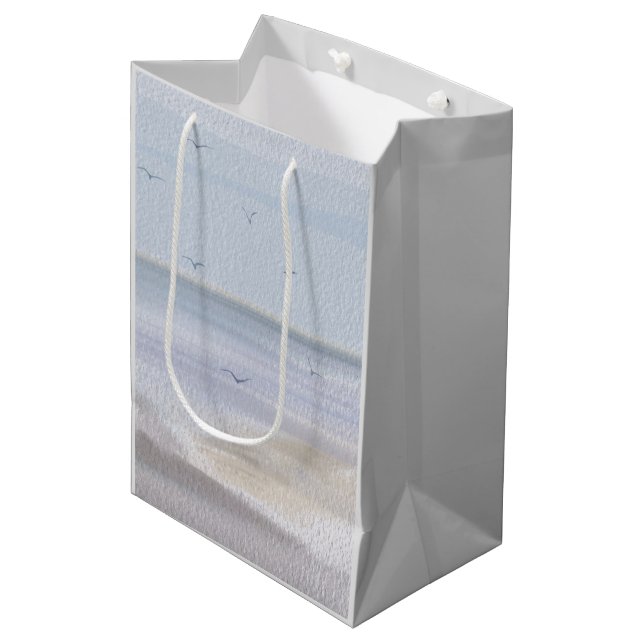 Coastal Shoreline Beach Watercolor Medium Gift Bag (Front Angled)