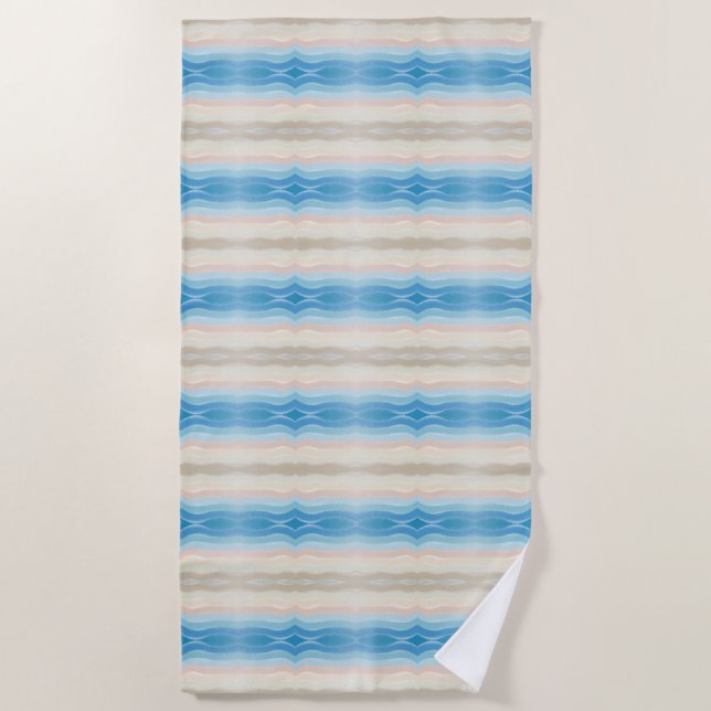 Coastal Shoreline Salty Wavy Repeat Pattern Beach Towel (Front)