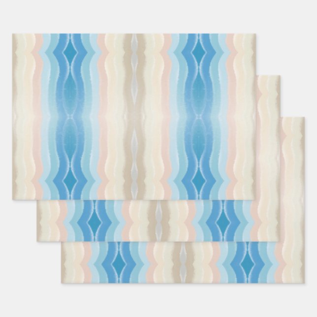 Coastal Shoreline Salty Wavy Repeat Pattern  Wrapping Paper Sheet (Set)