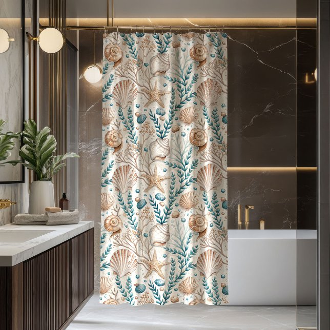 Coastal Shower Curtain Pastel Blue and Ivory Style (Coastal Shower Curtain Pastel Blue and Ivory Style)