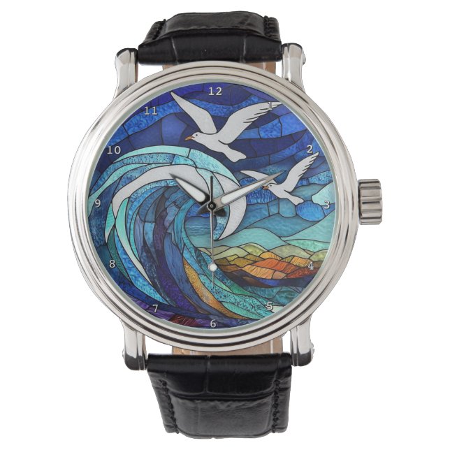 Coastal Skies Stained Glass Seas Seagull Ocean Watch (Front)