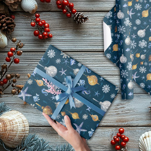 Coastal Snowflakes & Nautical Elements Wrapping Paper