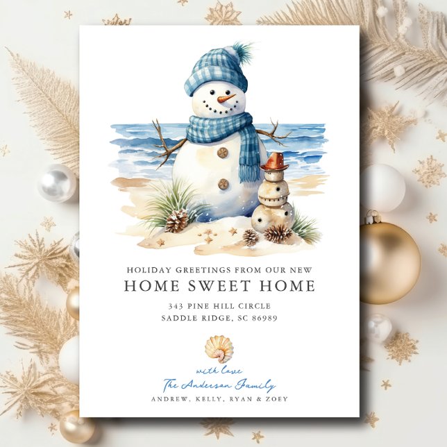 Coastal Snowman Christmas Moving Announcement  (Creator Uploaded)