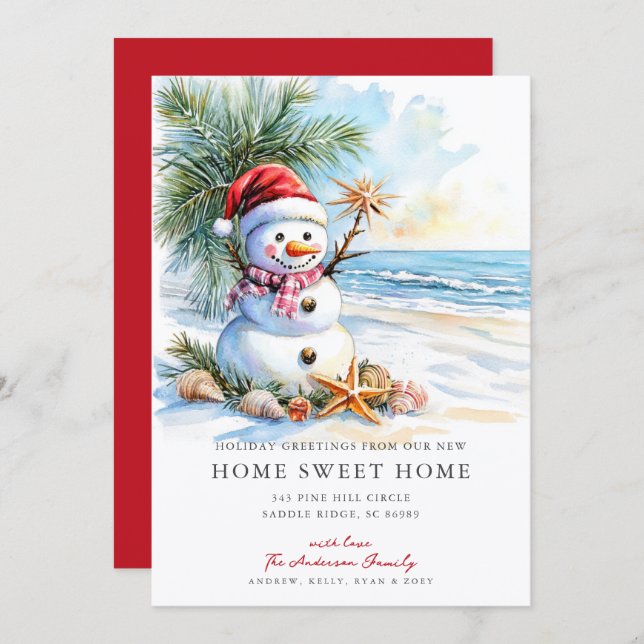 Coastal Snowman Home Sweet Home Card (Front/Back)