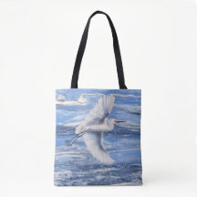 Coastal snowy egret blue tote bag