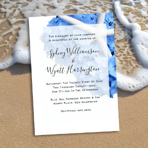 Coastal Starfish and Blue Hydrangea Wedding Invitation