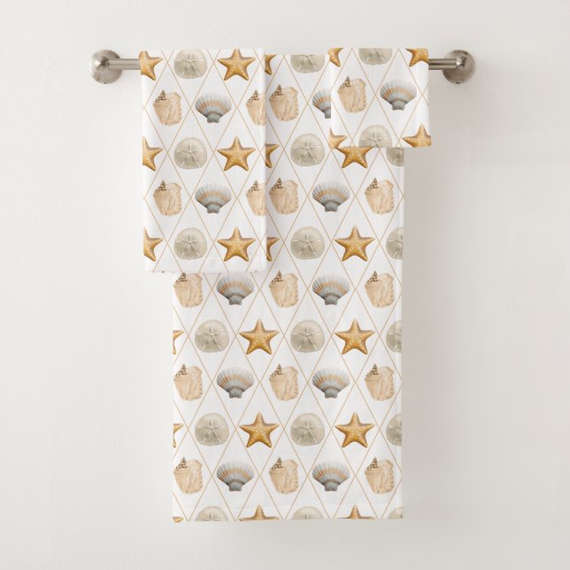 Coastal Starfish and Seashells Bath Towel Set (Insitu)