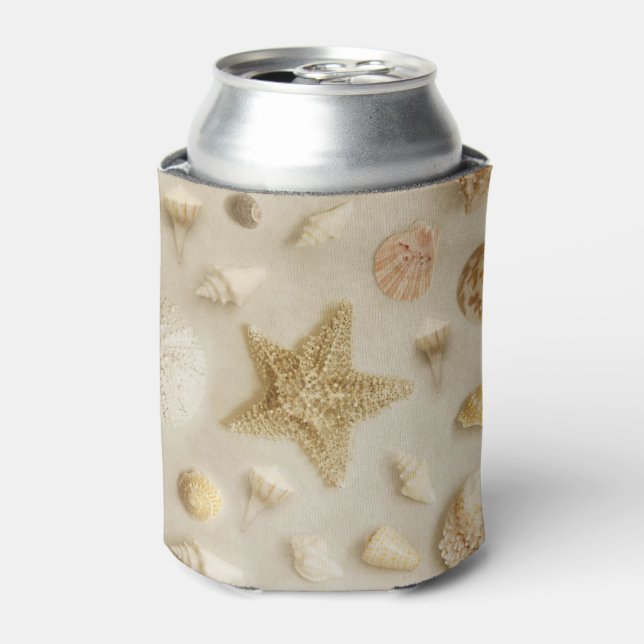 Coastal Starfish and Seashells Beach Photo Can Cooler (Can Front)