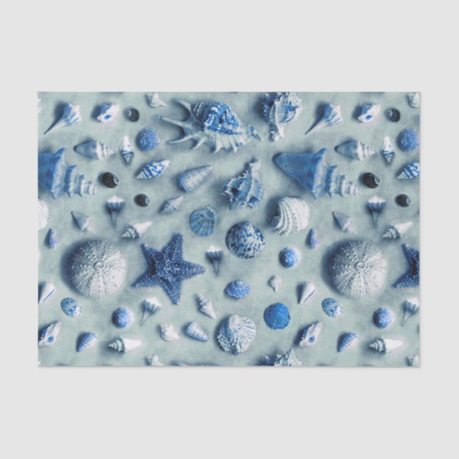 Coastal Starfish and Seashells Beach Photo Indigo Tissue Paper (Front)