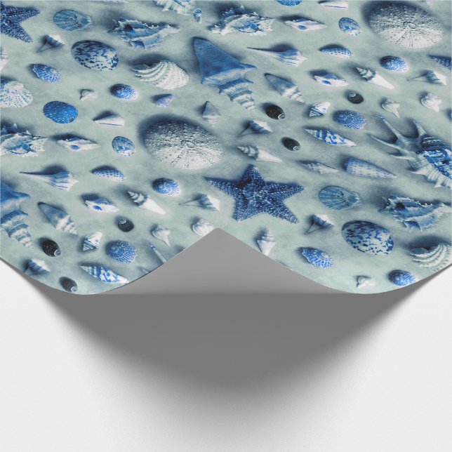 Coastal Starfish and Seashells Beach Photo Indigo Wrapping Paper (Corner)
