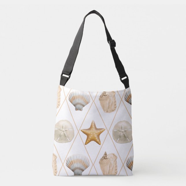 Coastal Starfish and Seashells Crossbody Bag (Front)