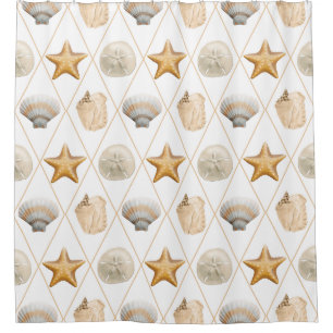 Coastal Starfish and Seashells Shower Curtain