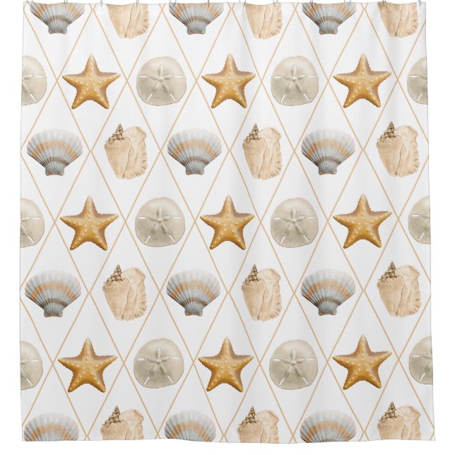 Coastal Starfish and Seashells Shower Curtain (Front)