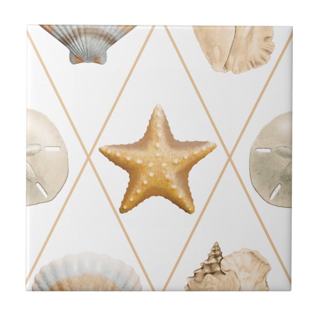 Coastal Starfish and Seashells Tile (Front)