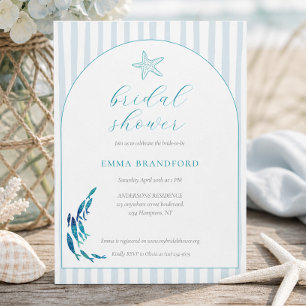 Coastal Starfish Arch Blue White Bridal Shower Invitation