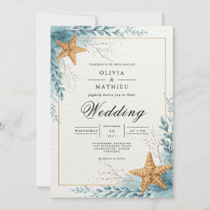 Coastal Starfish Beach Bloom Wedding Invitation