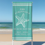 Coastal Starfish Beach House Family Name Teal Beach Towel<br><div class="desc">Coastal Starfish Beach House Family Name Teal Beach Towel.  Personalise this custom design with your own family name,  year established,  city and state. The perfect summer beach towels for your family lake house,  cottage,  or beach house.</div>