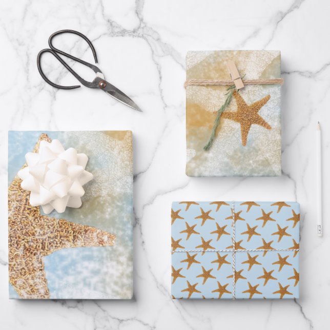 Coastal Starfish Beach Ocean  Wrapping Paper Sheet (Front)
