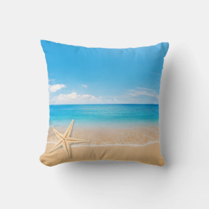 Coastal Starfish Beach Throw Pillow, Turquoise Sea Cushion