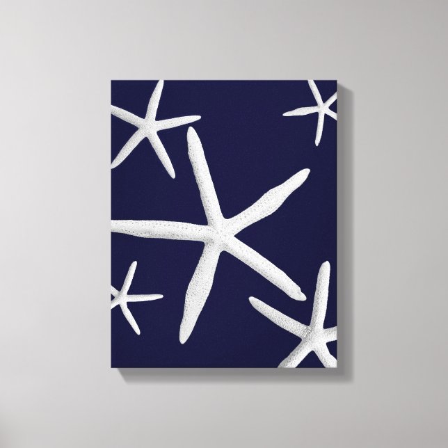Coastal Starfish Navy Blue & White Beach Fine Art Canvas Print (Front)
