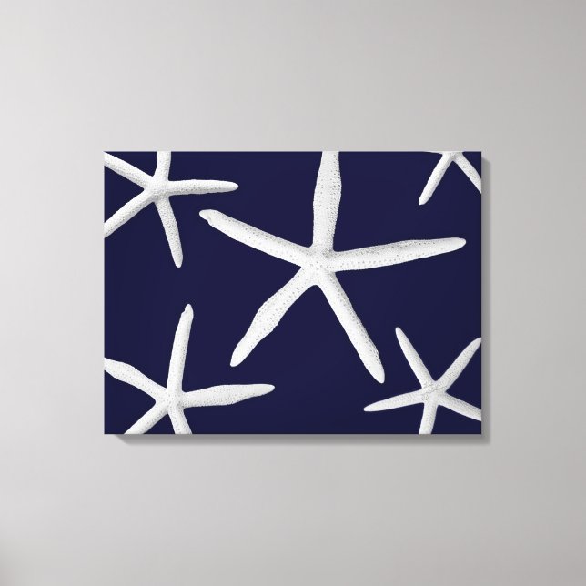 Coastal Starfish Navy Blue White Tropical Fine Art Canvas Print (Front)