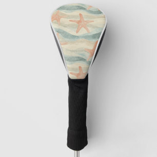 Coastal Starfish on Aqua Sand Waves Pattern (1) Golf Head Cover