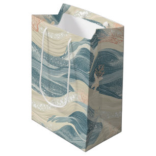 Coastal Starfish on Aqua Sand Waves Pattern (6) Medium Gift Bag