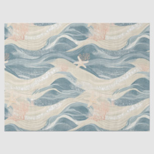 Coastal Starfish on Aqua Sand Waves Pattern (6) Tissue Paper